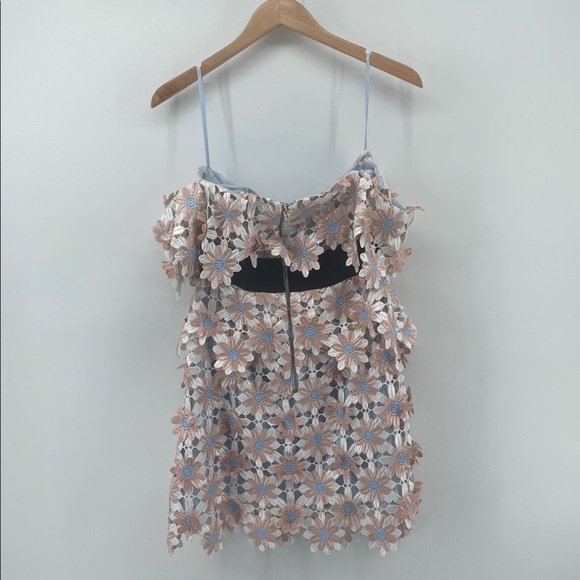 Self Portrait Lace Trimmed Peplum Dress in 3D Floral Cornflower 2 G4 - Picture 3 of 8